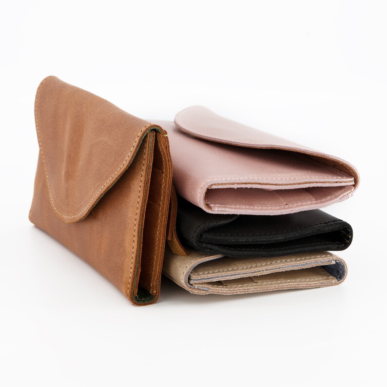 Cartera para mujer, Cartera de cuero, Monedero pequeño, Regalo de cuero para ella, Cartera de mano, Cartera minimalista, Cartera delgada, Cartera plegable imagen 1