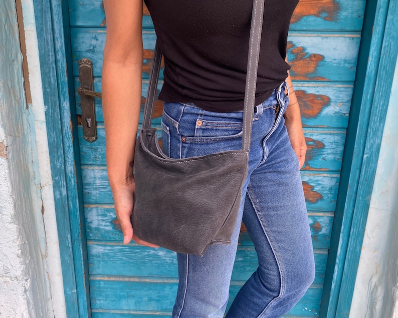 Suede Leather Crossbody Bag Woman, Brown Leather Cross Body Purse, Small Leather Handbag, Slouchy Leather Bag, Suede Bag, Gift For Her MAYKO image 7