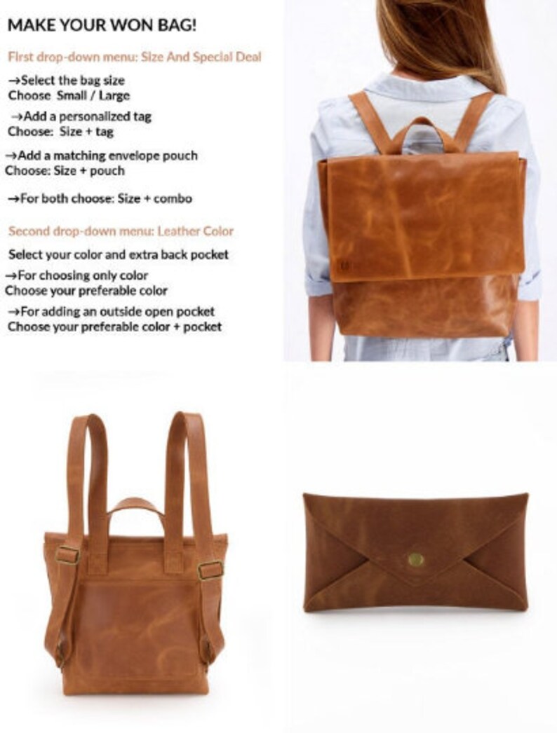 Leather Backpack Women Laptop Backpack Bag Messenger Etsy