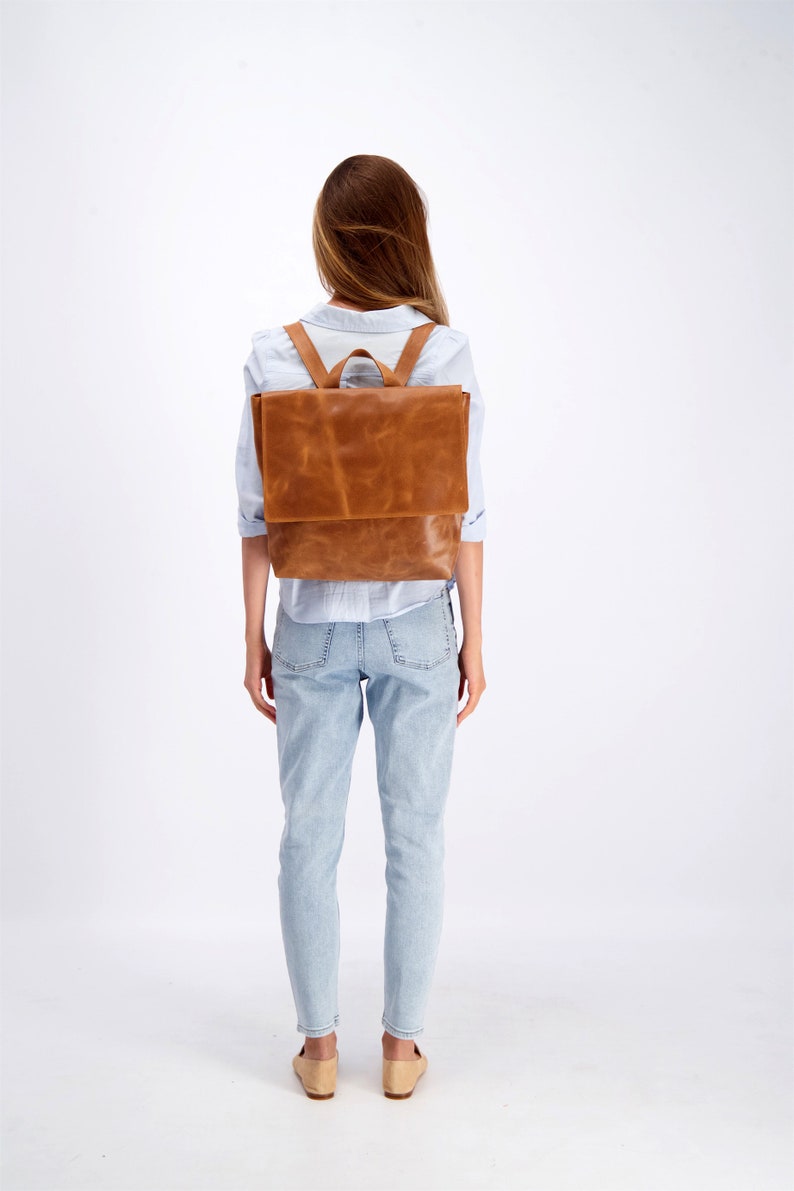 Leather Backpack Women Laptop Backpack Bag Messenger image 1