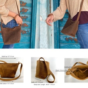 Suede Leather Crossbody Bag Woman, Brown Leather Cross Body Purse, Small Leather Handbag, Slouchy Leather Bag, Suede Bag, Gift For Her MAYKO image 4