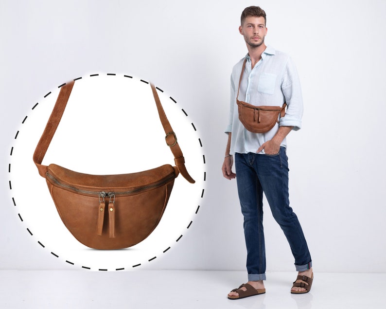 Large Leather Fanny Pack, Cross Body Sling Bag For Women, Soft Leather Hip Bag, Leather Belt Pouch, Small Leather Should Bum Bag Brown