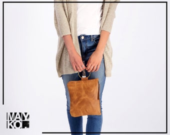 Cartera de piel marrón, bolso de mano de piel, cartera de piel personalizada con asa de pulsera, piel suave, cartera de mano, bolso de piel tipo pulsera