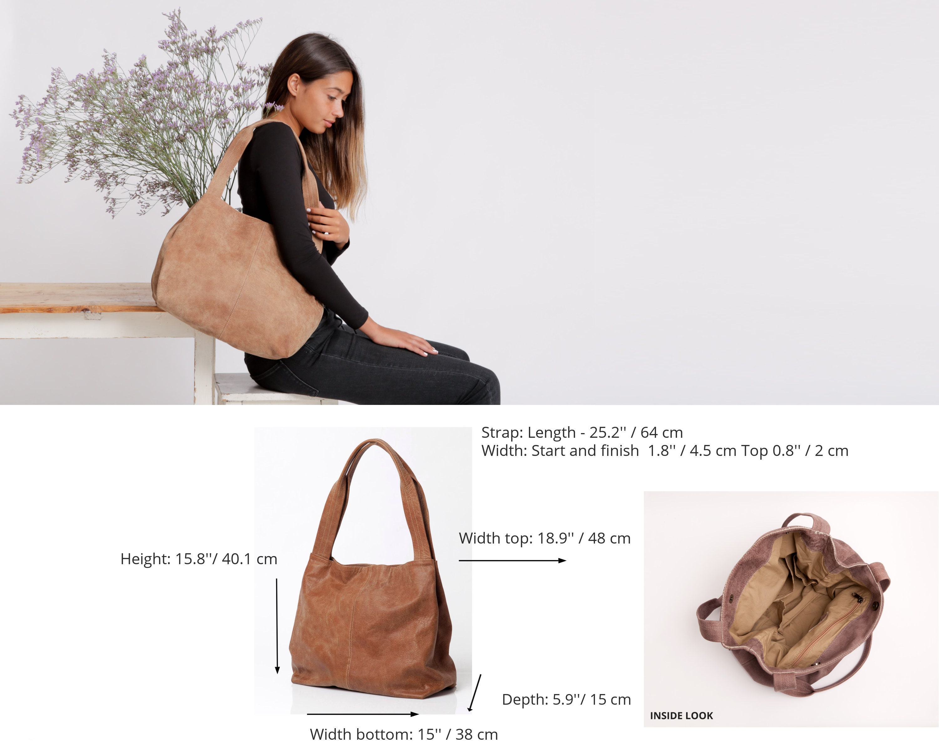 ブラウンレザー財布、クラシックレザーバッグ、女性用大型