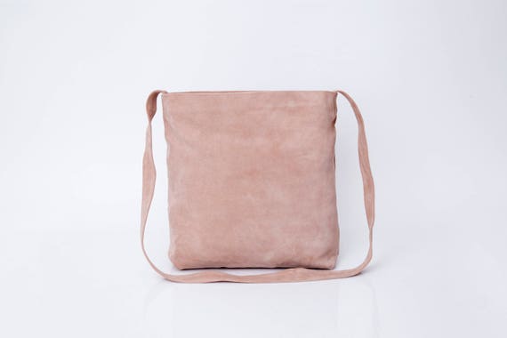 Leather Tote Suede Bag Shoulder Bag Blush Pink Leather Bag 