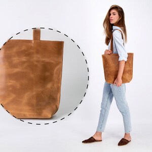 Leather Tote, Brown Leather Bag, Leather Tote Bag, Laptop Bag Woman, Shoulder Bag, Leather Tote With Zipper, Personalize Tote Bag For Woman image 2