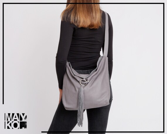 Light Grey Leather Hobo Bag Crossbody Shoulder Bags for Work