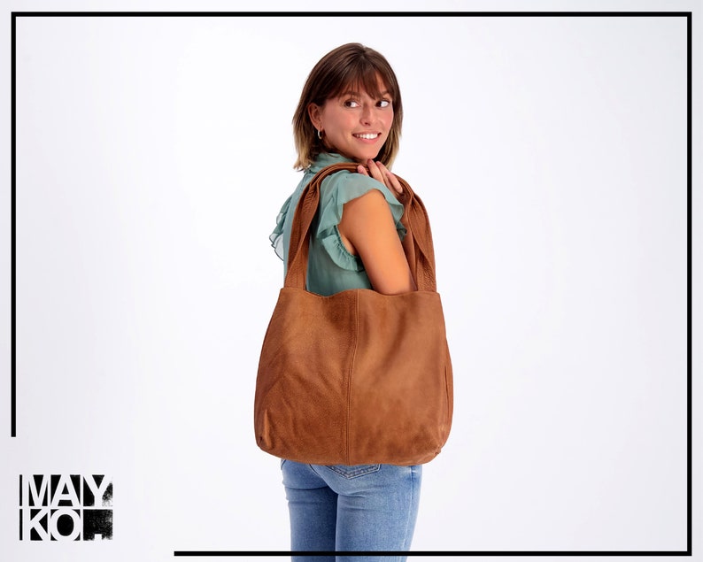 Tote bag Brown leather bag Leather laptop bag Tote bag with pocket Large Bag Leather tote bag for woman Soft leather bag image 1