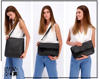 Leather Tote Bag | Convertible Bag | Black Leather Bag | Leather Laptop Bag | Women Leather Purse | Teacher Tote Bag | Back to School