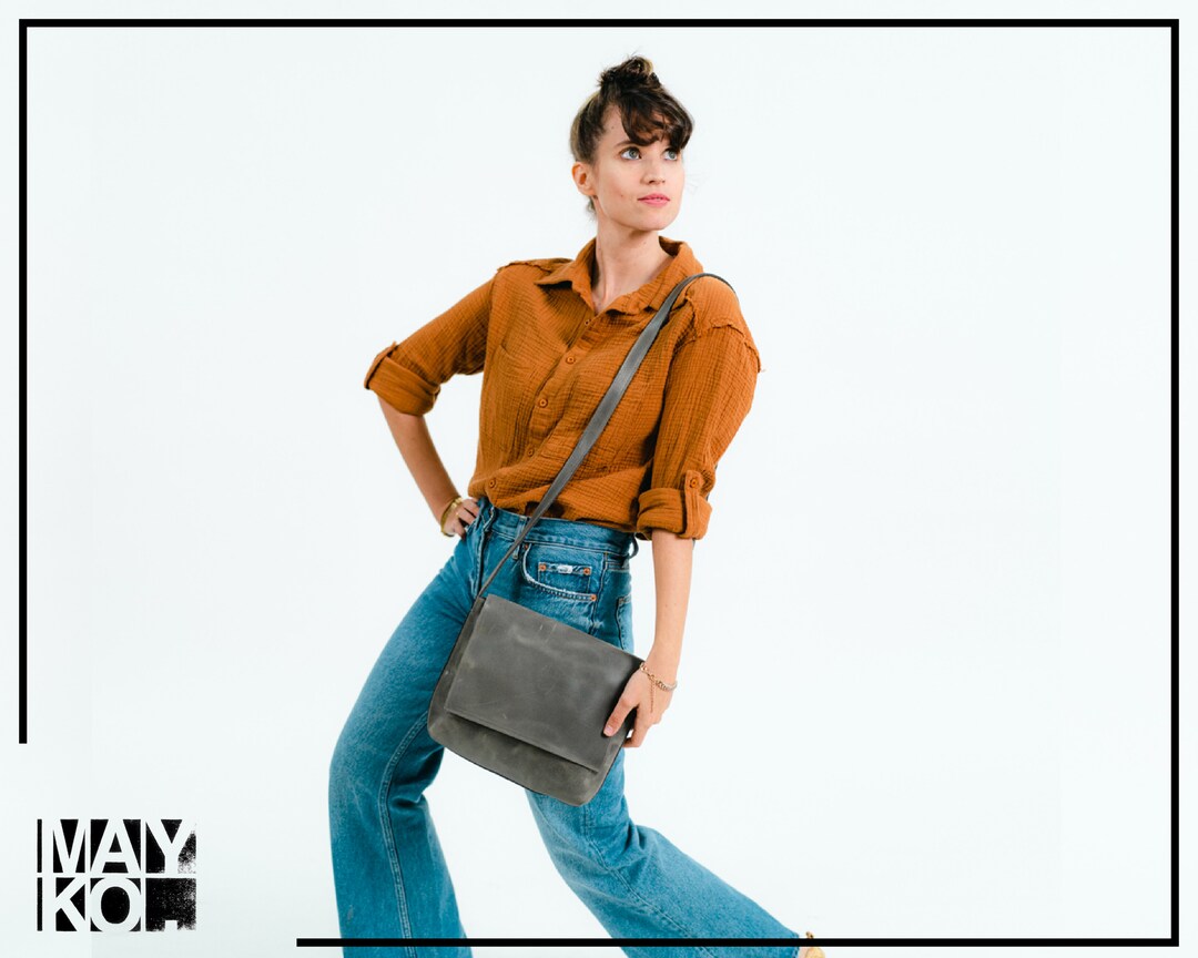 Small Leather Bag Crossbody Bag Gray Leather Bag Etsy