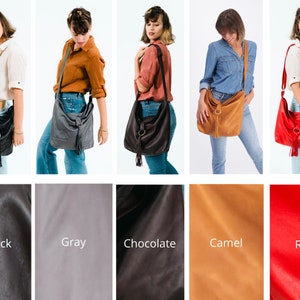 Gray Leather Hobo Bag, Women Leather Handbag, Hobo Crossbody Bag, Soft Leather Bag, Adjustable Strap, Leather Tassel Closure image 5