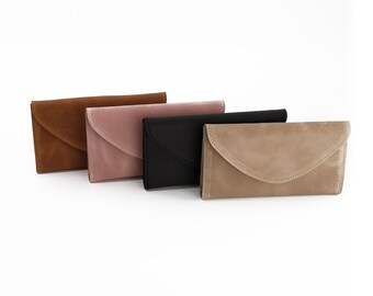 Cartera de cuero, Monedero pequeño, Regalo de cuero para ella, Cartera para mujer, Cartera minimalista, Cartera plegable, Cartera tipo sobre, Cartera con broche