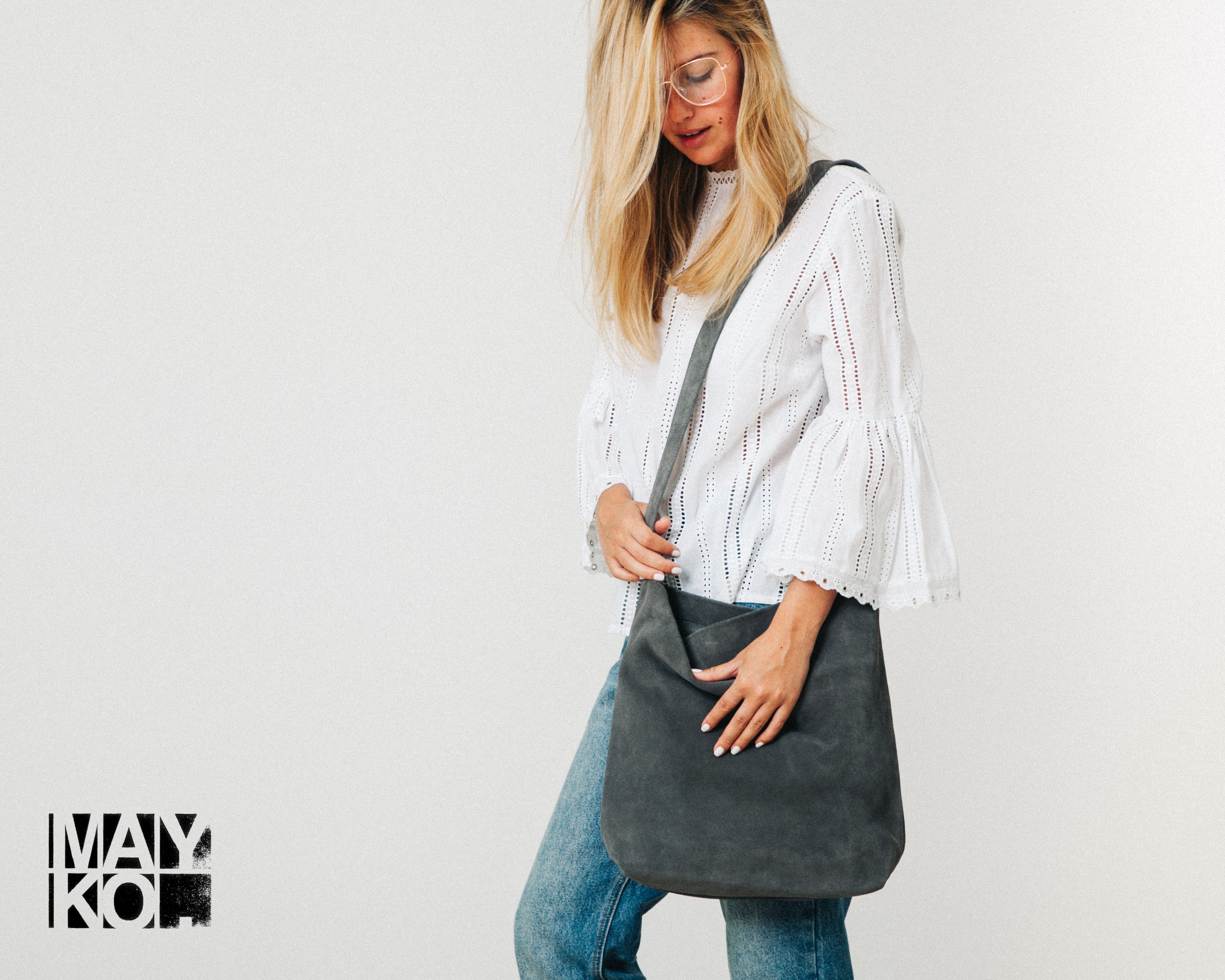 Gray suede crossbody bag Clearance