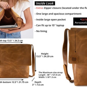 Brown Leather Cross body Bag, Leather Laptop Bag, Leather Messenger Bag Women, Leather Satchel Bag, Personalized Messenger School Bag image 4