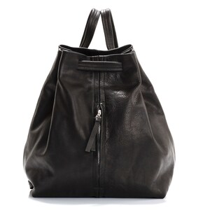 Black Leather BackPack, Drawstring Backpack, Backpack Purse Women, Leather Rucksack Backpack, Soft Leather Back Pack, Everyday Backpack image 4