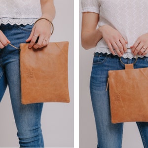 Bruin leren clutch Zacht leren schoudertasje Dames handtas Cadeau-ideeën Leren tas, leren etui met metalen ringarmband Camel