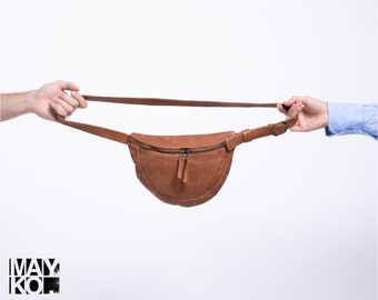 Brown Leather Sling Bag, Fanny Pack, Crossbody Leather Bag, Leather Bum Bag For Women, Belly Bag, Large Fanny Pack Men, Belt Bag MAYKO