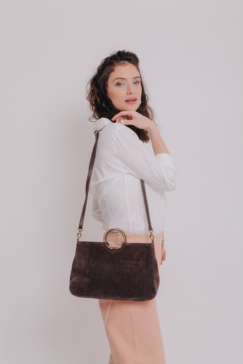Crossbody Purse, Suede Leather Handbag, Crossbody Bag, Woman Leather Bag, Wristlet Clutch Purse, Gift For Her, Brown Leather Bag, HUGE SALE image 1