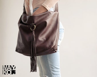 Leather Crossbody Hobo Bag with Tassel , Brown Leather Bag, Crossbody Leather Bag, Hobo Bag, Woman bag, Soft Leather, Tassel Bag