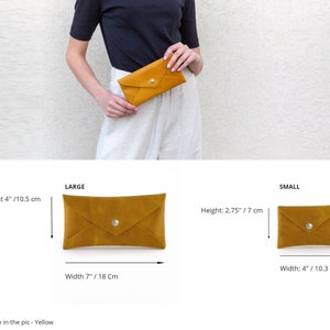 Yellow Leather Case, Personalized Gift, Envelope Clutch, Clutch Wristlet, Gift For Woman, Leather Wallet, Leather Pouch, Small Leather Bag, image 5