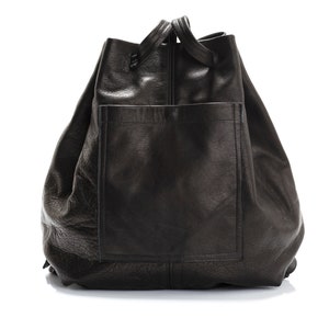 Black Leather BackPack, Drawstring Backpack, Backpack Purse Women, Leather Rucksack Backpack, Soft Leather Back Pack, Everyday Backpack image 5
