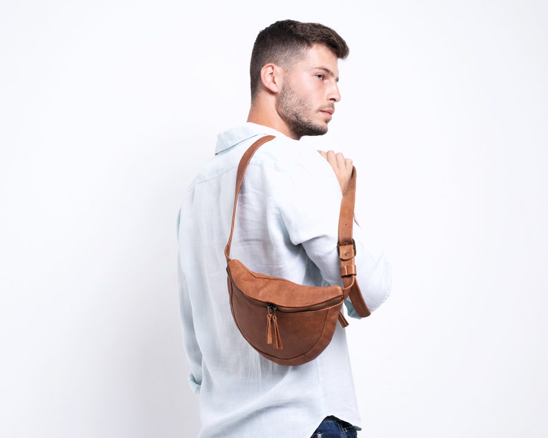 Mens Crossbody Bag, Leather Belt Bag, Small Leather Crossbody Bag, Unisex Bum Bag, Leather Sling Bag, Leather Hip Bag, Cross Body Fanny Pack Brown