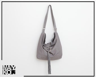 Leren Crossbody Tas, Leren Hobo Tas, Rode Leren tas, Zachte Leren Tas met Kwastje Dichter, Crossbody Leren Tas, Damestas, MAYKO