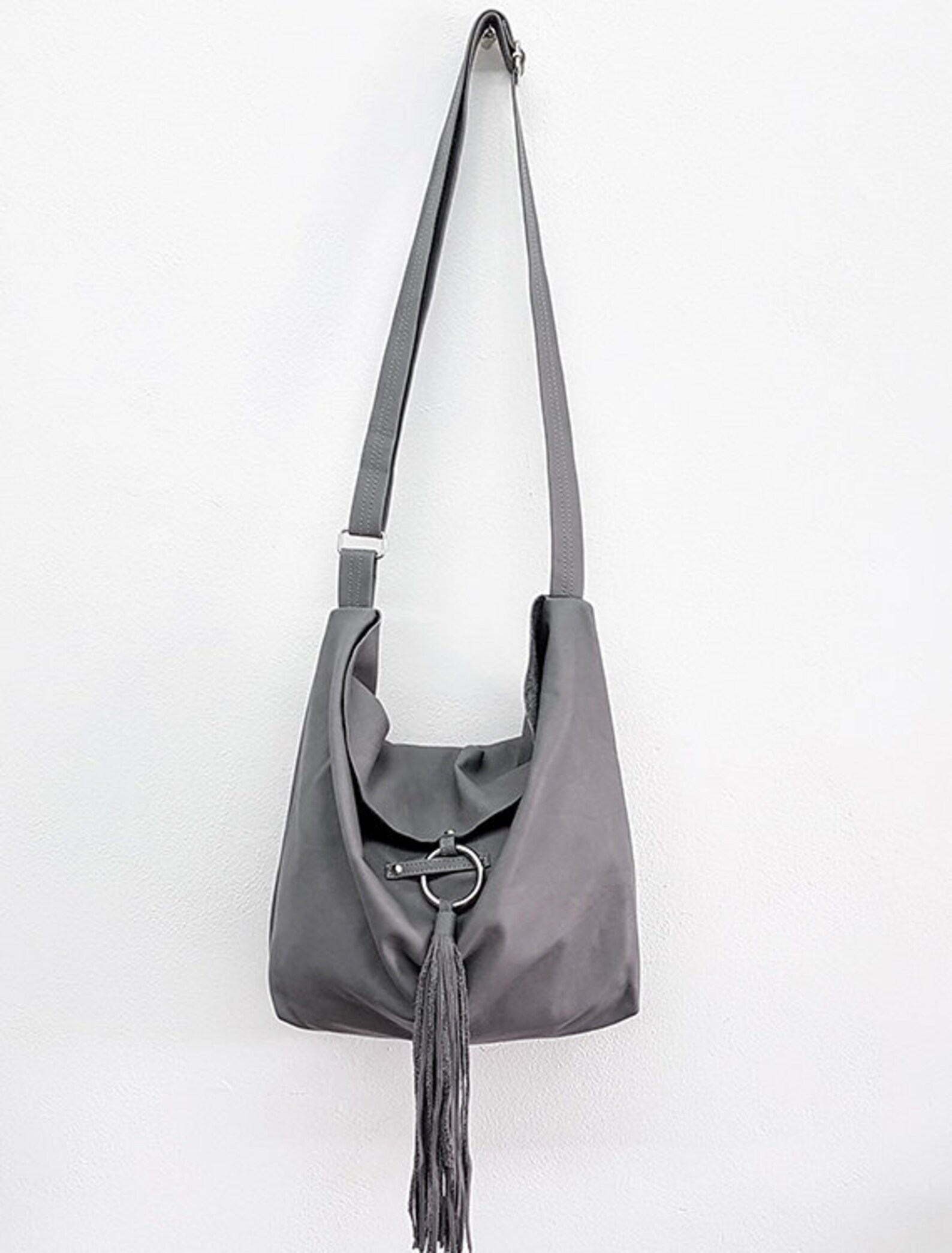 Gray Leather Hobo Bag Women Leather Handbag Hobo Crossbody Etsy