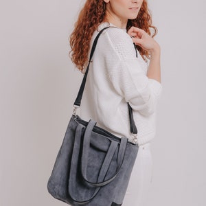 Leather Tote Bag, Crossbody Purse, Suede Leather Bag For Woman, Shoulder Bag, Leather Crossbody Bag Tote with Zipper, Handmade Leather Purse Gray