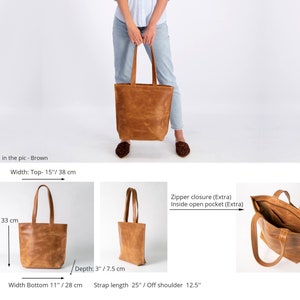 Leather Tote, Brown Leather Bag, Leather Tote Bag, Laptop Bag Woman, Shoulder Bag, Leather Tote With Zipper, Personalize Tote Bag For Woman image 6