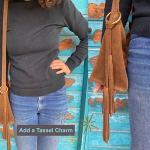 Suede Leather Crossbody Bag Woman, Brown Leather Cross Body Purse, Small Leather Handbag, Slouchy Leather Bag, Suede Bag, Gift For Her MAYKO image 3