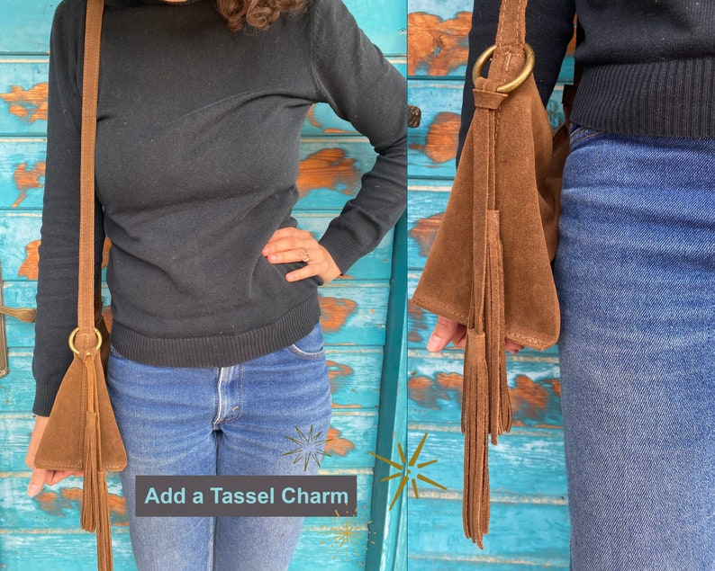 Suede Leather Crossbody Bag Woman, Brown Leather Cross Body Purse, Small Leather Handbag, Slouchy Leather Bag, Suede Bag, Gift For Her MAYKO image 3