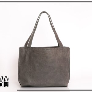 Gray Leather Tote Bag with Zipper, Handmade Bag, Soft Leather Bag, Distressed Leather Shoulder Bag, Women Bag, Medium Leather Tote Bag image 5