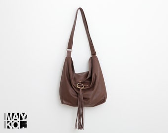 Brown Leather Hobo Bag, Crossbody Leather Bag, Fringe Purse, Soft Leather Bag, Crossbody Purse with Adjustable Strap, Handmade Leather Bag