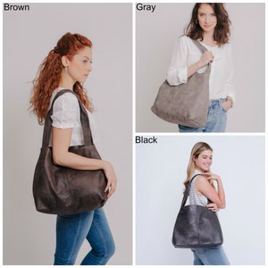 Vegan Leather Tote Oversized Bag Distressed Brown Leather Vegan Purse Women Bag Shoulder Bag Weekender Bag Tami Bag image 6