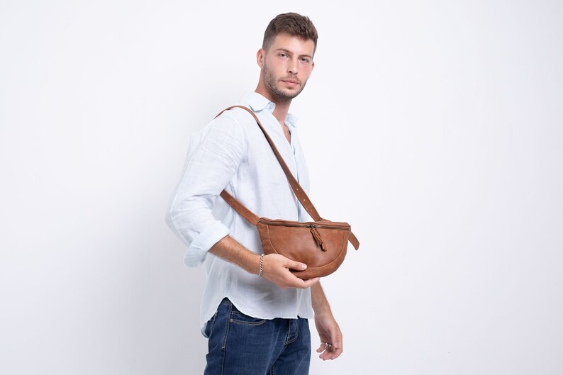 Leather Fanny Pack, Small Leather Cross Body Bag, Bum Bag, Leather Sling Bag For Men & Women, Leather Hip Bag, Leather Belt Bag Women Brown