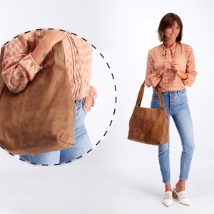 Brown Leather Bag, Women Soft Leather Bag, Big Bag, Shoulder Bag with Magnetic closer, Over Size Bag, Brown Leather Tote Bag, TAMI BAG Camel