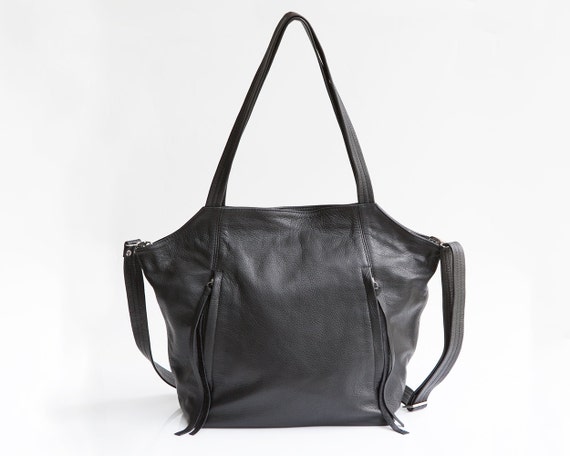 Black Leather Bag Soft Leather Tote Leather Shoulder Bag | Etsy