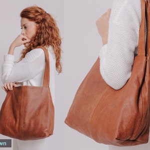 Brown Leather Bag, Women Soft Leather Bag, Big Bag, Shoulder Bag with Magnetic closer, Over Size Bag, Brown Leather Tote Bag, TAMI BAG Brown
