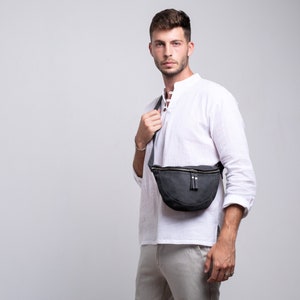 Mens Crossbody Bag, Leather Belt Bag, Small Leather Crossbody Bag, Unisex Bum Bag, Leather Sling Bag, Leather Hip Bag, Cross Body Fanny Pack Gray