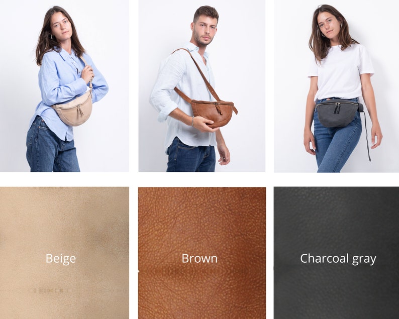 Large Leather Fanny Pack, Cross Body Sling Bag For Women, Soft Leather Hip Bag, Leather Belt Pouch, Small Leather Should Bum Bag image 5