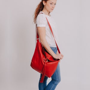 Leather Crossbody Bag, Red Leather Hobo Bag, Soft Leather Shoulder Bag, Leather Satchel, Women Leather Handbag, Red Bag Red