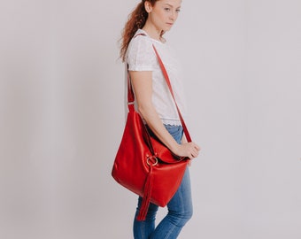 Leather Crossbody Bag, Red Leather Hobo Bag, Soft Leather Shoulder Bag, Leather Satchel, Women Leather Handbag, Red Bag