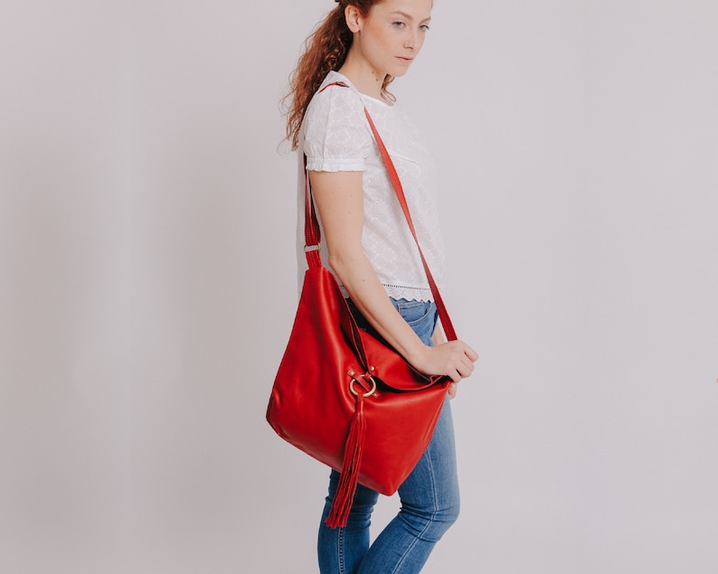 Leather Crossbody Bag, Red Leather Hobo Bag, Soft Leather Shoulder Bag, Leather Satchel, Women Leather Handbag, Red Bag Red