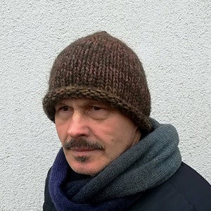 Men's Hand Knitted Trapper Hat, 100% Wool, Faux Fur Lined, Nordic