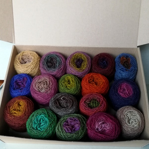 Mix color sheep wool yarn 10.5oz - 300g shade box  Box of assorted craft yarns  Dundaga wool yarn  Multicolour art yarn  Lace 6/1 yarn