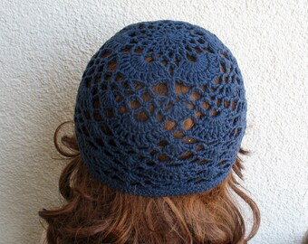 Women\'s Cotton Crochet Slouchy Beanie Hat Knit Summer Skull Cap Solid Blue HISSHE Women main image 3