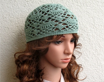 Women's Crochet Summer boho hat  Skull mini lace hat