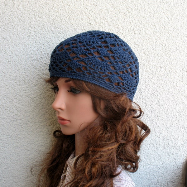 Bonnet d'été femme Bonnet d'été fille bleu marine Casquette faite main bleu marine Bonnet 100 % coton moulant Bonnet printemps femme Béret d'été femme pour elle