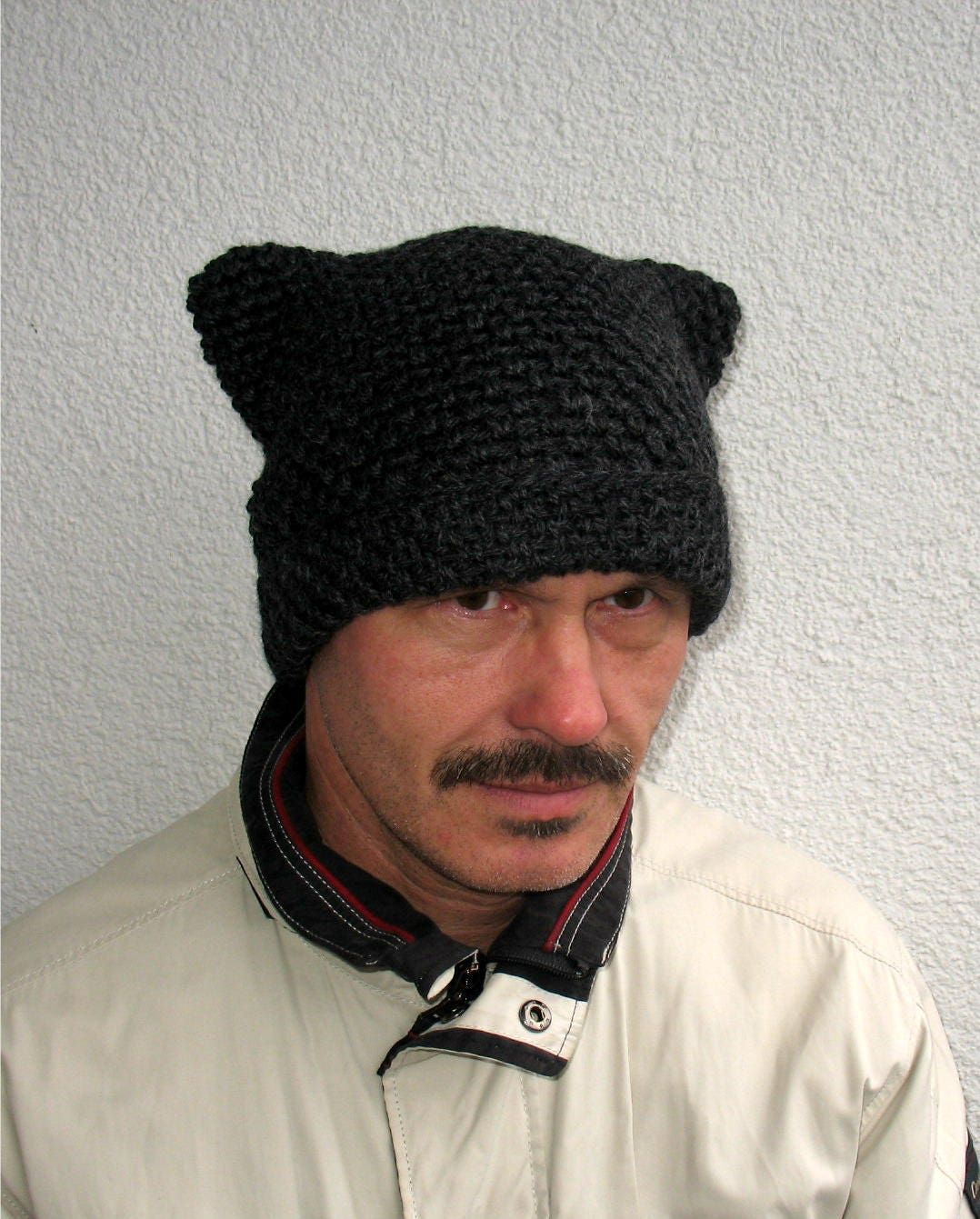 Handmade Wool Cat Ear Hat - Mens Winter Knit Beanie - Etsy UK